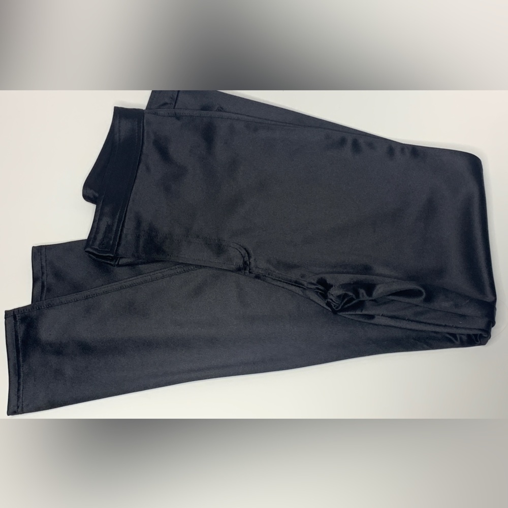 Black Satin-like High waisted skinny leg pants (sz L)